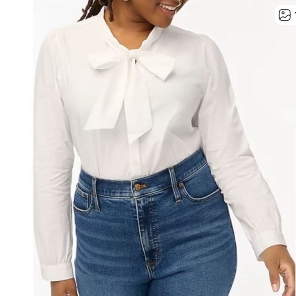 J. Crew White Blouse with Tie Neck